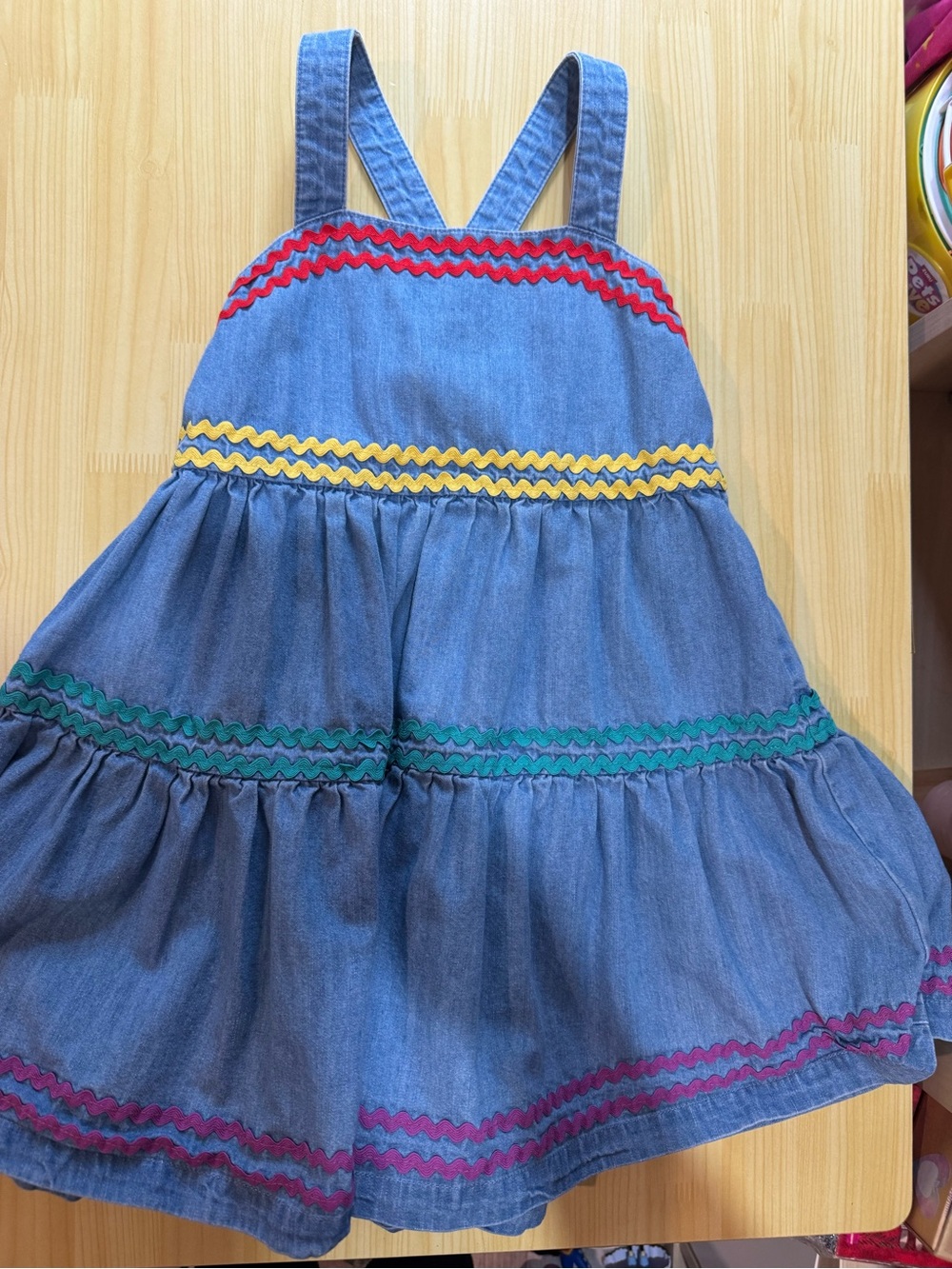 Hanna Andersson Light Denim Sundress with Red Rickrack Trim size 3T